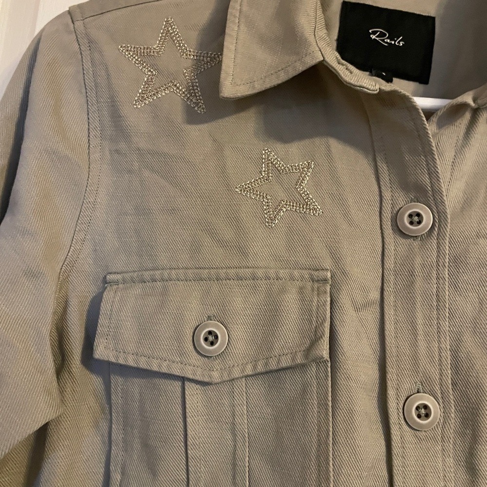 Rails Olive Embroidered Star Utility Shirt Jacket Small Western Casual Preppy - Picture 3 of 9
